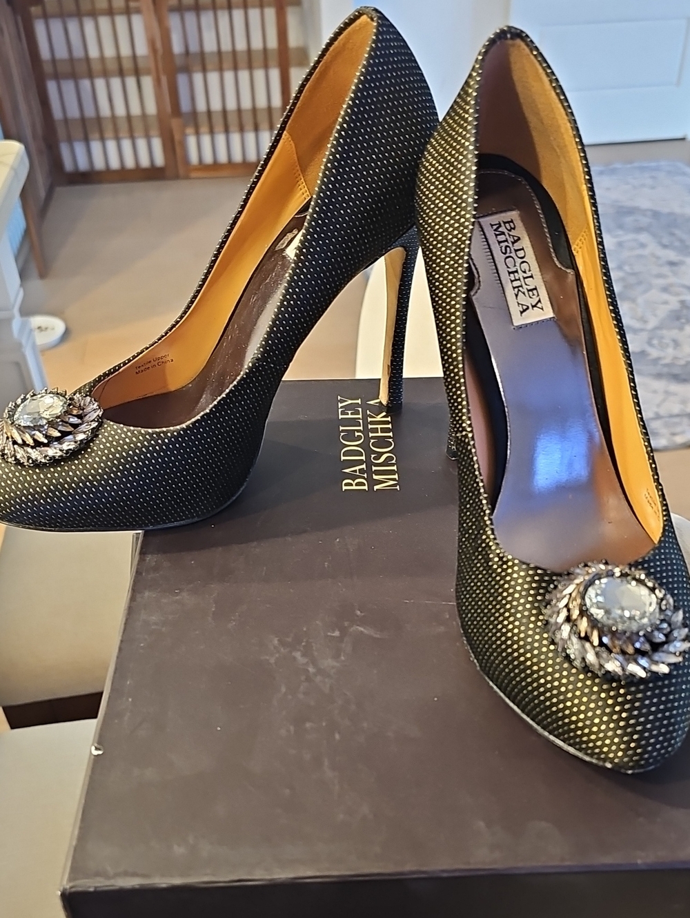 Badgley Mischka Black Jeweled Pointed-Toe Stiletto Pumps